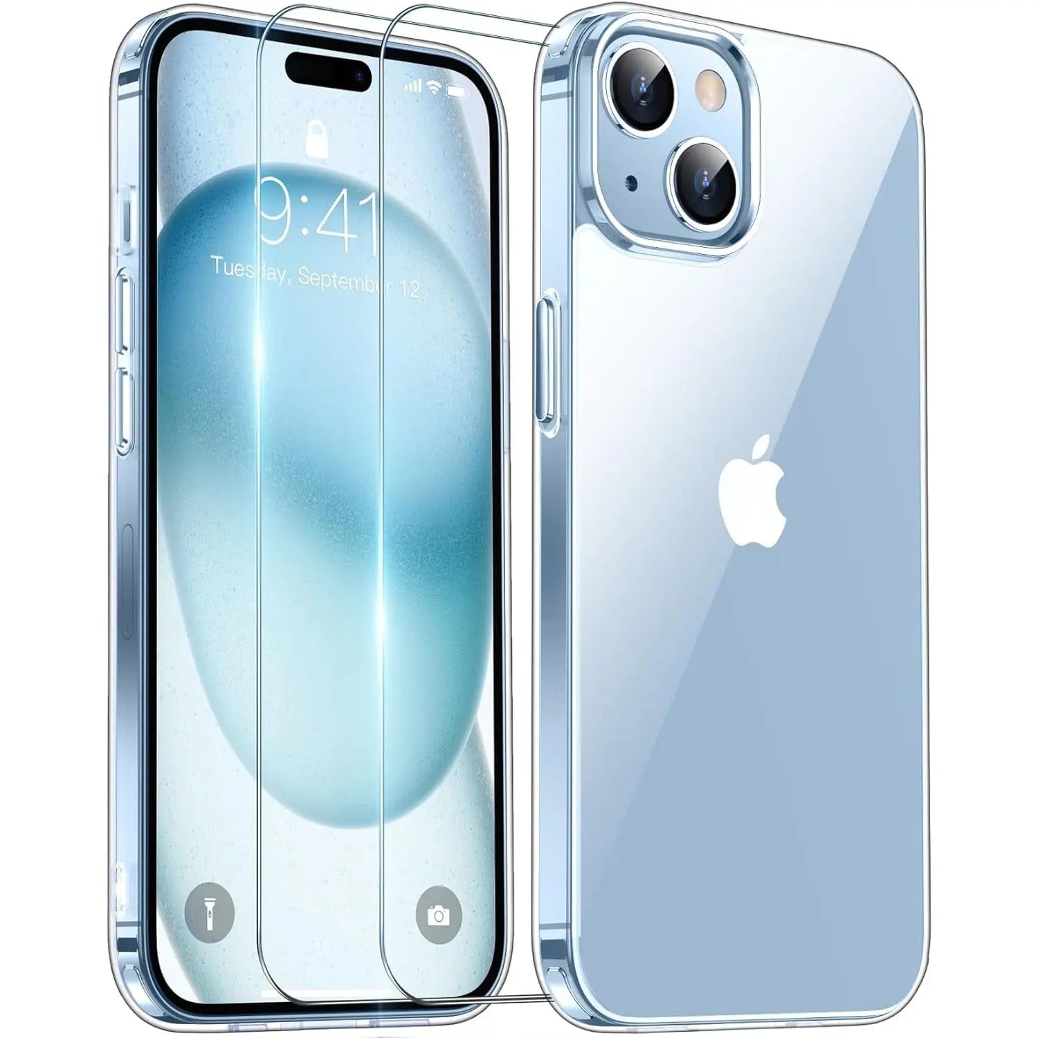 Entronix Case Heavy Duty Clear Case Designed for Apple iPhone 15 Transparent with 2 Tempered Glass Screen Protector, Shockproof Dropproof Slim Case - Entro Retail