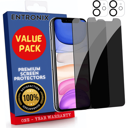 Entronix Case Screen Protector Bundle with Camera Cover Designed for Apple iPhone 11 Privacy 9H Hardness,Bubble Free Easy Install,2 PACK - Entro Retail