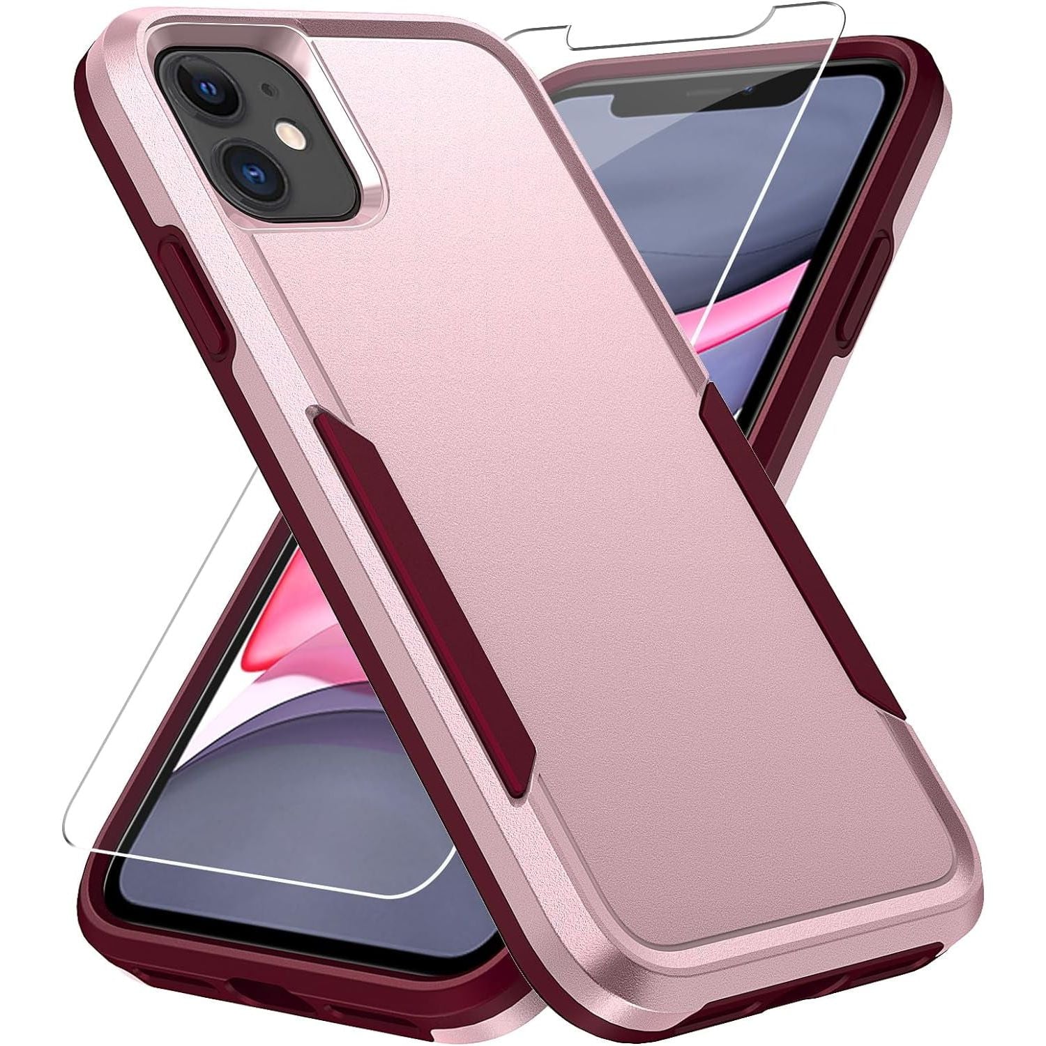 Entronix Heavy Duty Case Designed for Apple iPhone 11 with 1Pc Tempered Glass Screen Protector, Shockproof Dropproof Anti-Scratch Cover - Entro Retail