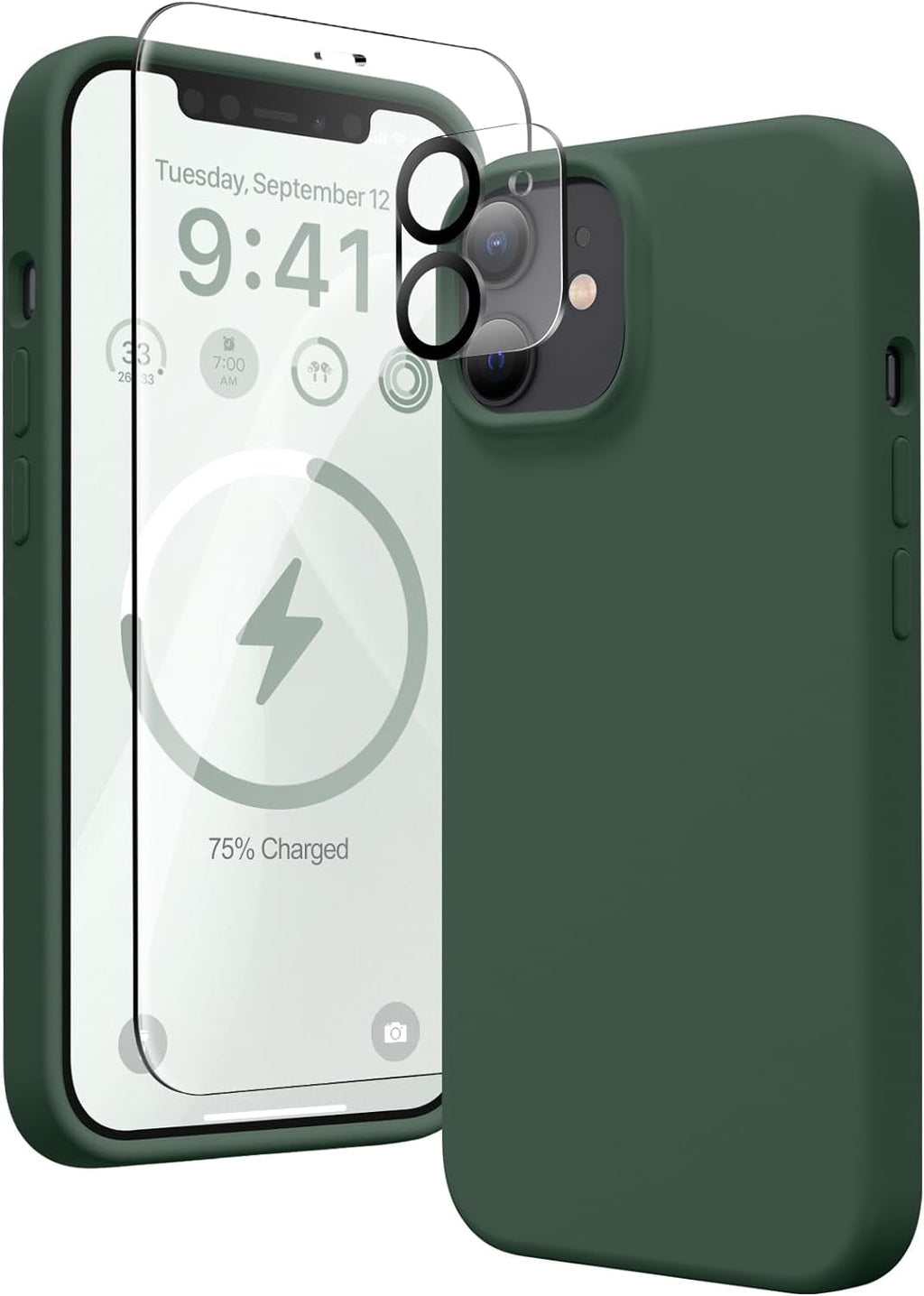 Entronix Apple iPhone 12 Mini 3-in-1 Bundle - Liquid Silicone Case, 1 Clear Screen Protector & 1 Camera Lens Protector, - Entro Retail