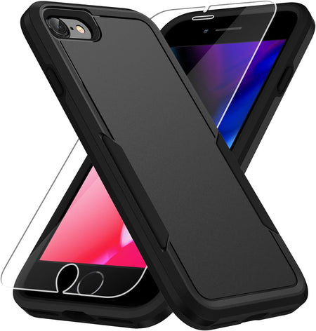 Entronix Heavy Duty Case Designed for Apple iPhone SE,8,7 with 1Pc Tempered Glass Screen Protector, Shockproof Dropproof Anti-Scratch Cover - Entro Retail