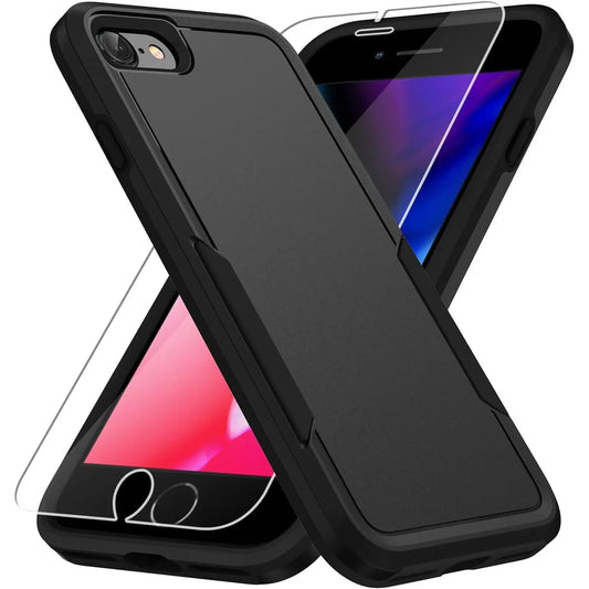 Entronix Heavy Duty Case Designed for Apple iPhone SE,8,7 with 1Pc Tempered Glass Screen Protector, Shockproof Dropproof Anti-Scratch Cover - Entro Retail