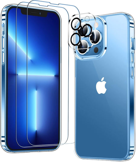 Entronix Case Heavy Duty Transparent Case for Apple iPhone 13 Pro Clear with 2 Screen Protector and 1 Camera Lens, Shockproof Dropproof Slim Case - Entro Retail