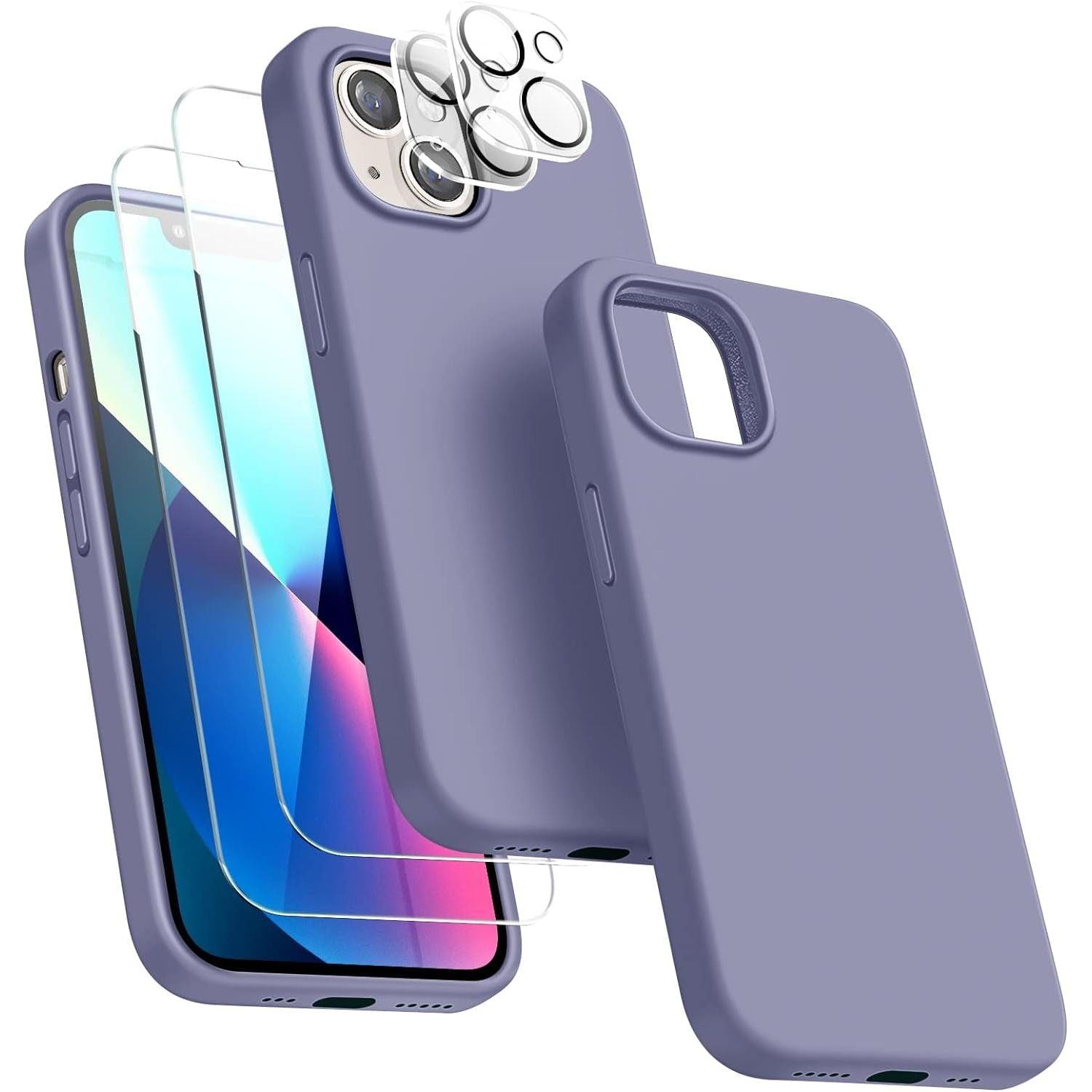 Entronix Case Silicone Case Designed for Apple iPhone 13 Mini Liquid Silicone Case, 5 in 1 Bundle Case with 2 Clear Tempered Glass and 2 Camera Lens - Entro Retail