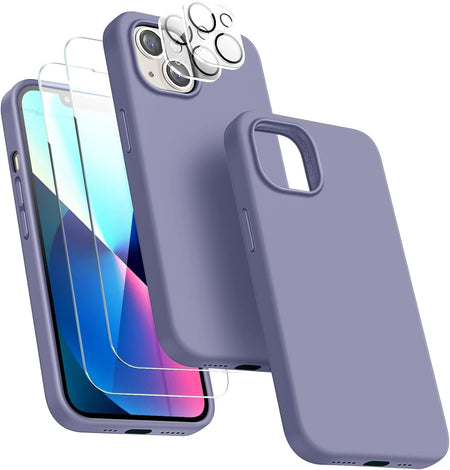 Entronix Silicone Case Designed for Apple iPhone 13 Liquid Silicone Case, 5 in 1 Bundle with 2 Clear Tempered Glass and 2 Camera Lens Shockproof Case - Entro Retail