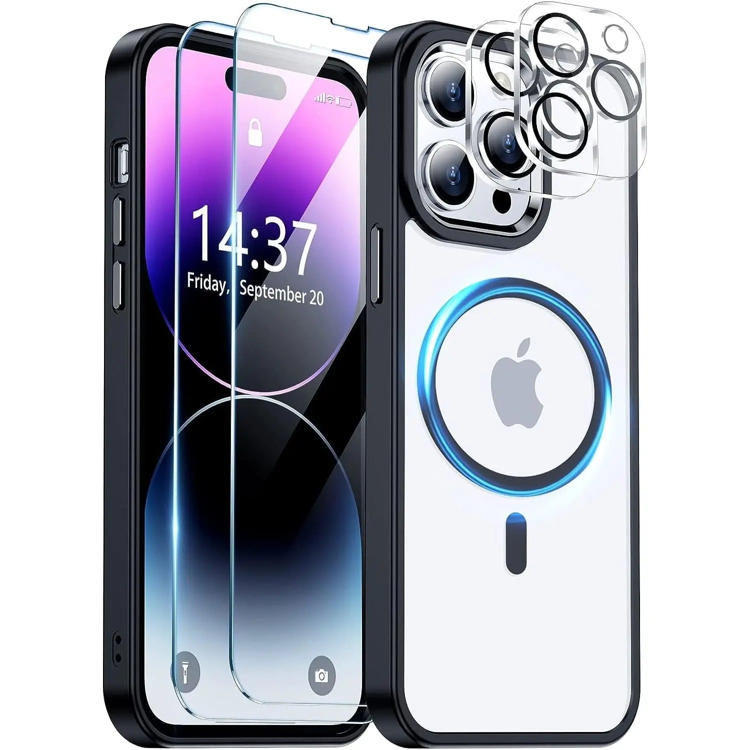 Entronix Case 4 in 1 Bundle Case for Apple iPhone 14 Pro Max Clear Magnetic with 2 Tempered and Camera Lens, Shockproof Transparent Crystal Cover - Entro Retail