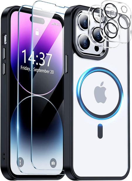 Entronix Case Magnetic Crystal Clear Case Designed for Apple iPhone 14 Pro with 2 Tempered and 1 Camera Lens, Shockproof Transparent - Entro Retail