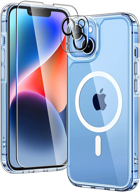Entronix Case Magnetic Clear Case Designed for Apple iPhone 13 Mini with 1 Tempered and Camera Lens, Shockproof Transparent Crystal Cover - Entro Retail