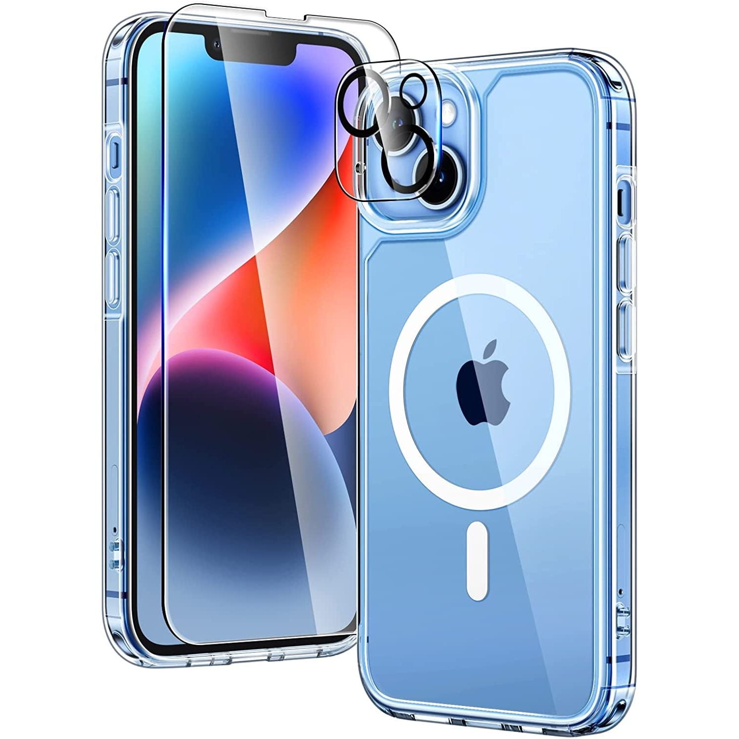 Entronix Case Magnetic Clear Case Designed for Apple iPhone 13 with 1 Tempered and Camera Lens, Shockproof Transparent Crystal Cover - Entro Retail