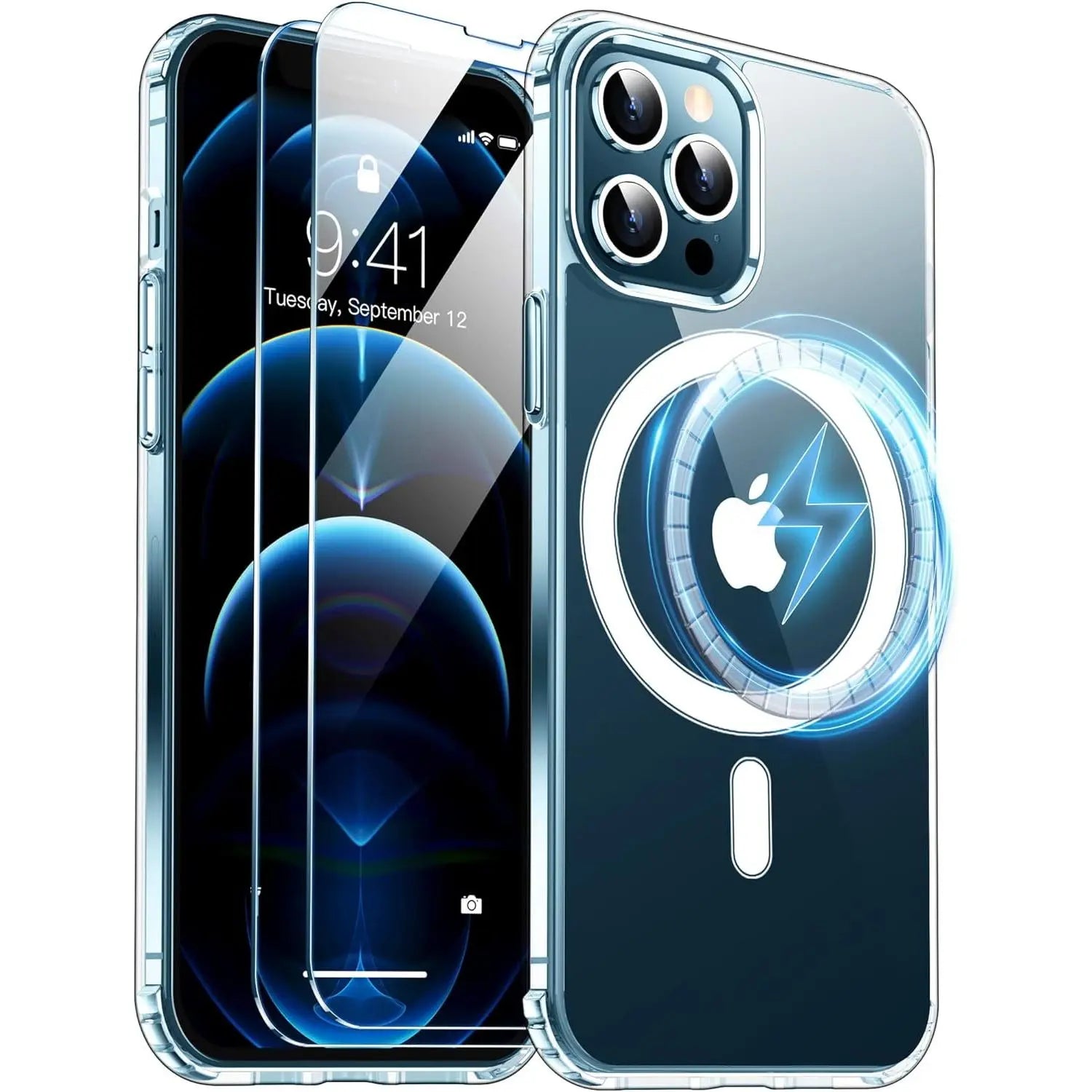 Entronix Case Magnetic Clear Case Designed for Apple iPhone 12 Pro with 2 Tempered Glass, Shockproof Transparent Crystal Cover - Entro Retail