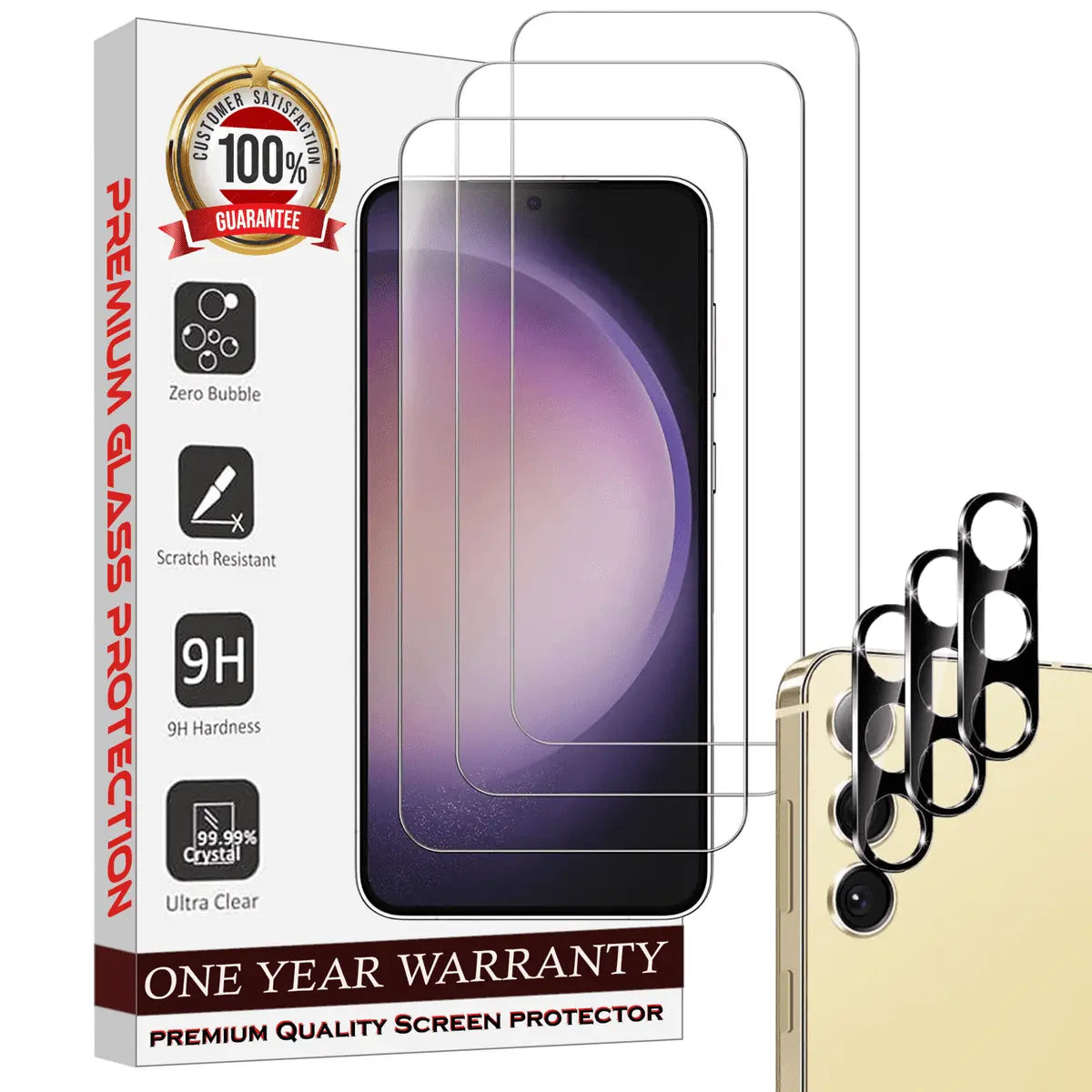 Entronix Case Screen Protector Bundle with Camera Cover for Samsung Galaxy S24 Clear Built Anti Scratch, Bubble Free Easy Install, 3 PACK - Entro Retail