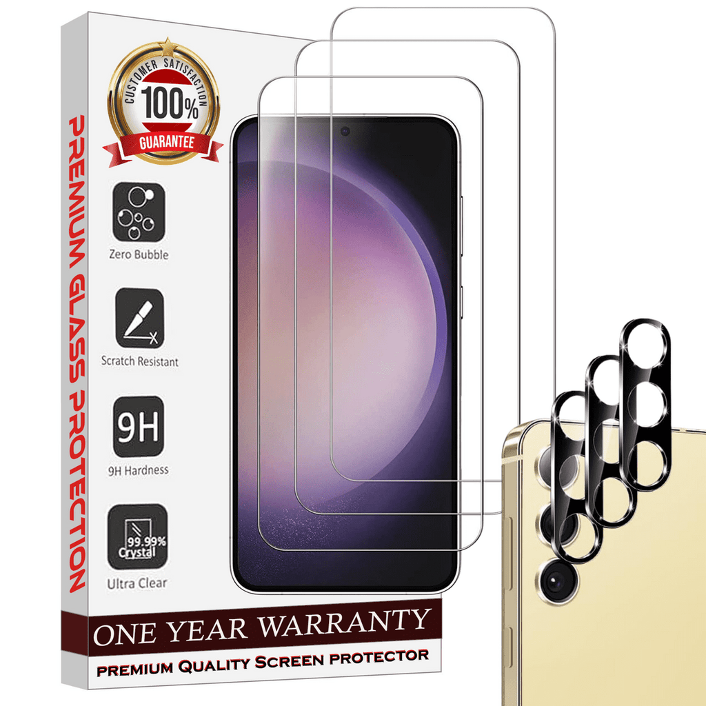 Entronix Case Screen Protector Bundle with Camera Cover for Samsung Galaxy S24 Clear Built Anti Scratch, Bubble Free Easy Install, 3 PACK - Entro Retail