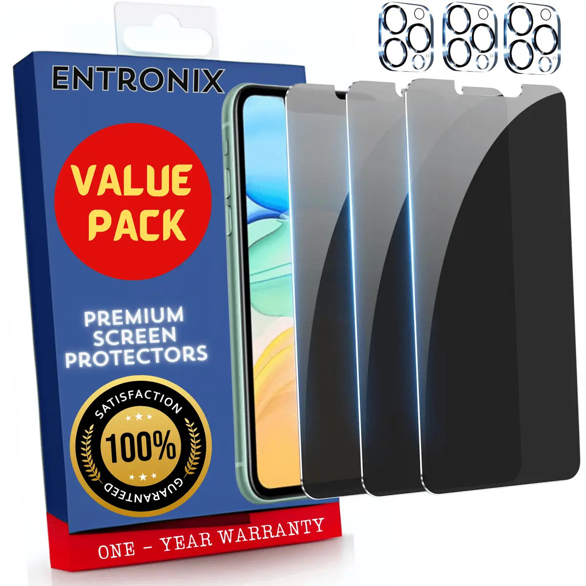 Entronix Case Screen Protector Bundle with Camera Cover Designed for Apple iPhone 11 Pro Privacy 9H Hardness,Bubble Free Easy Install, 3 PACK - Entro Retail