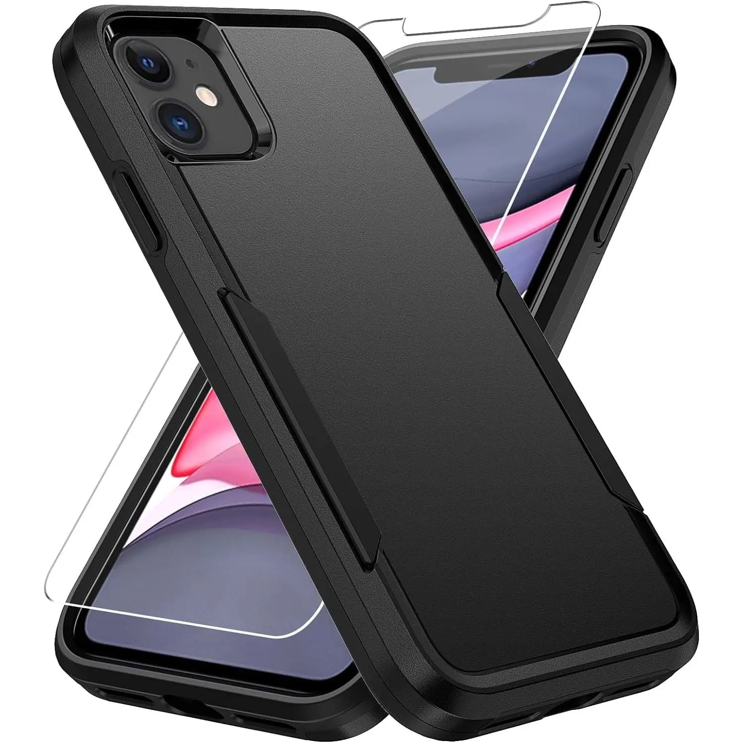 Entronix Heavy Duty Case Designed for Apple iPhone 12, 12 Pro with 1Pc Tempered Glass Screen Protector, Shockproof Dropproof Anti-Scratch Cover - Entro Retail