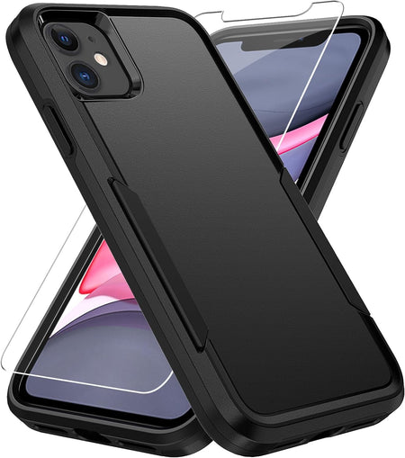 Entronix Heavy Duty Case Designed for Apple iPhone 12, 12 Pro with 1Pc Tempered Glass Screen Protector, Shockproof Dropproof Anti-Scratch Cover - Entro Retail