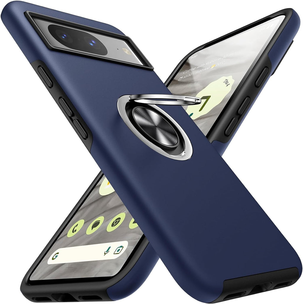 Entronix Case Designed for Google Pixel 8 Heavy Duty with Built-in Kickstand, Dual Layer Protection Rotating Holder Ring, Sturdy Case - Entro Retail