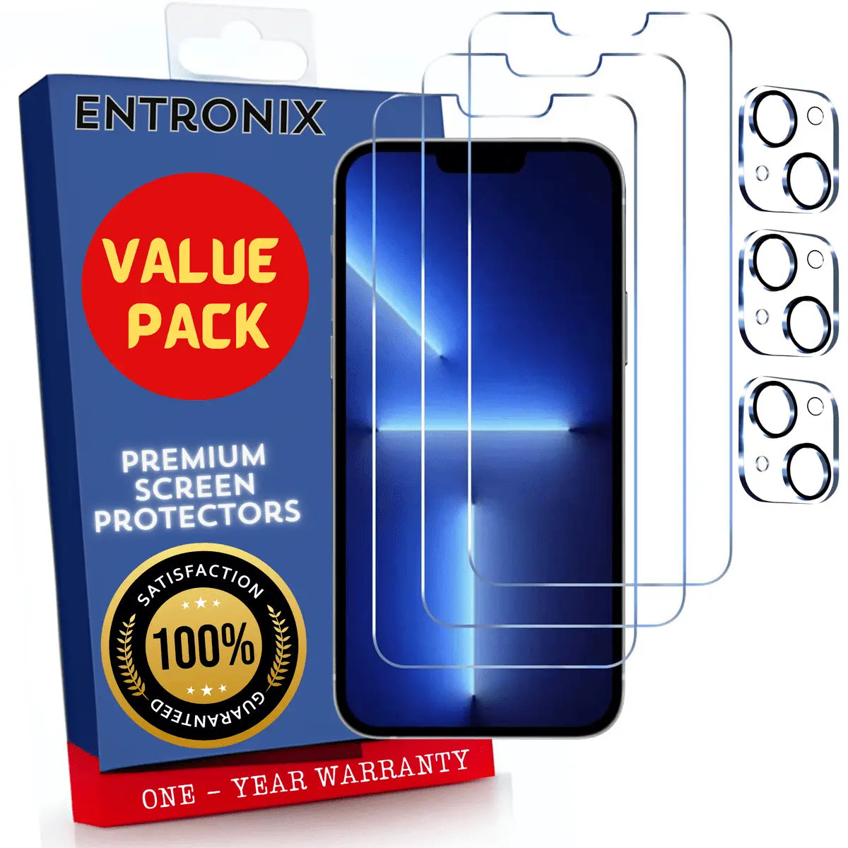 Entronix Case Screen Protector Bundle with Camera Cover Designed for Apple iPhone 13 Mini Clear 9H Hardness,Bubble Free Easy Install, 3 PACK - Entro Retail