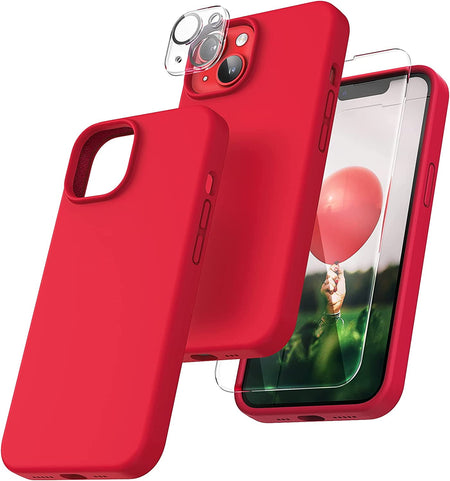 Entronix Silicone Case Designed for Apple iPhone 13 Liquid Silicone Case, 3 in 1 Bundle Case with Clear Tempered Glass and Camera Lens Shockproof Case - Entro Retail