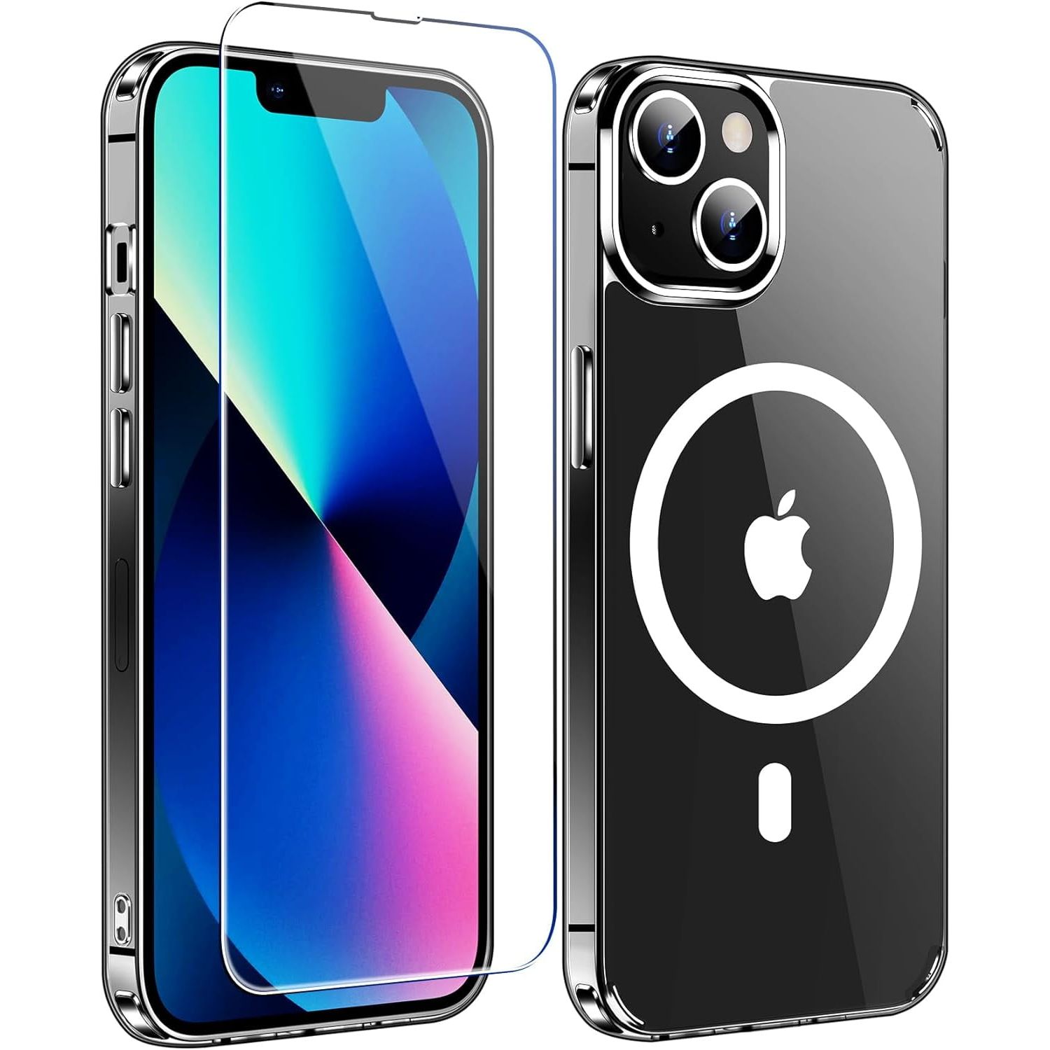 Entronix Case Clear Magnetic Case Designed for Apple iPhone 14 Plus with 1 Tempered Glass, Shockproof Transparent Crystal Cover - Entro Retail