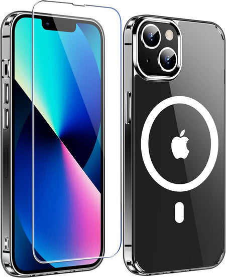 Entronix Case Clear Magnetic Case Designed for Apple iPhone 13 with 1 Tempered Glass, Shockproof Transparent Crystal Cover - Entro Retail