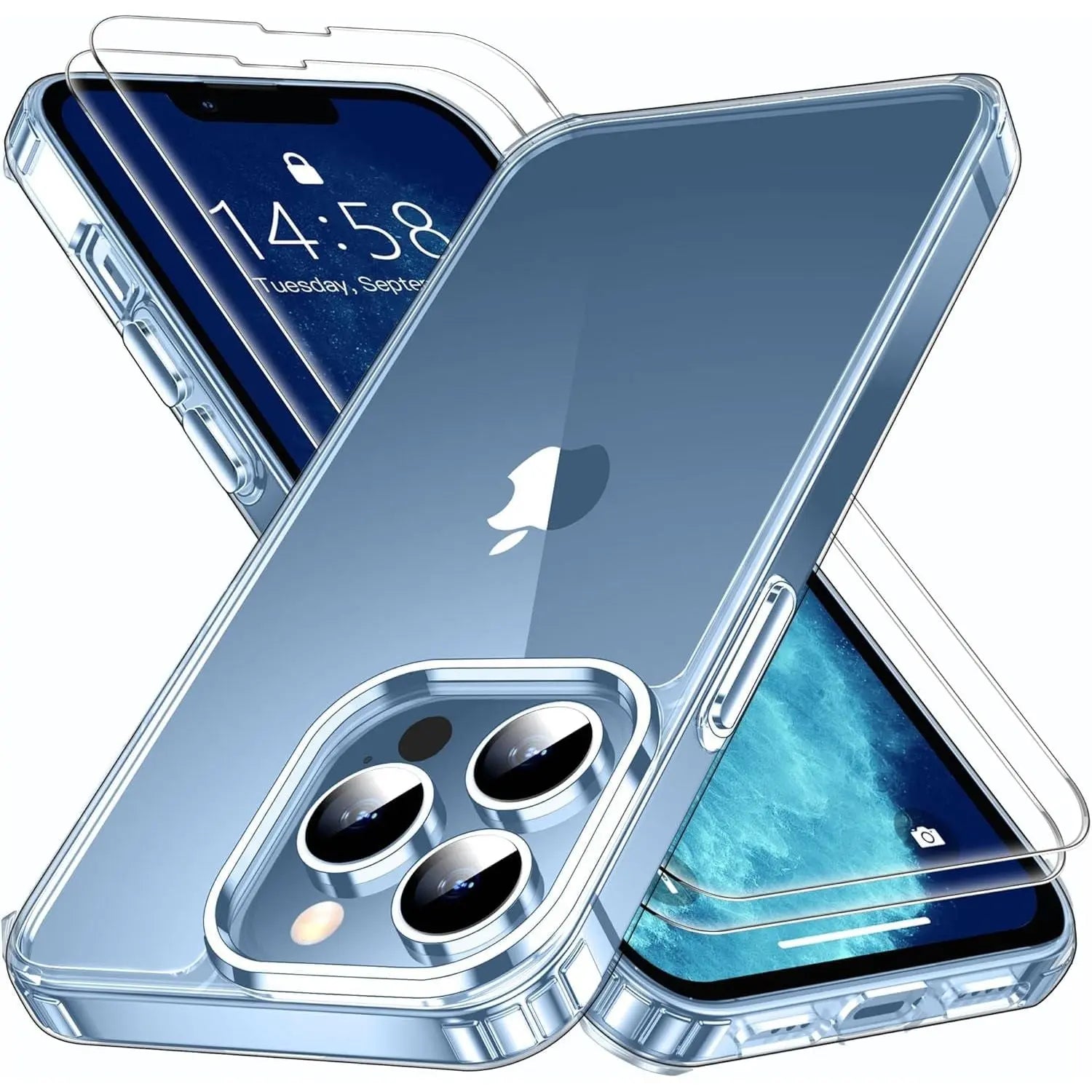Entronix Case Heavy Duty Clear Case for Apple iPhone 13 Pro Max Transparent with 2 Tempered Glass Screen Protector, Shockproof Dropproof Slim Case - Entro Retail