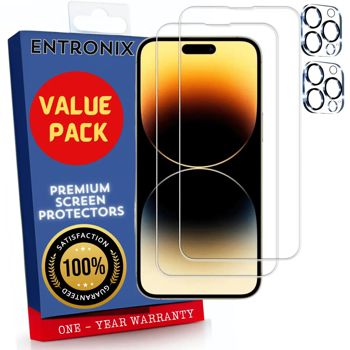 Entronix Case Screen Protector Bundle with Camera Cover Designed for Apple iPhone 14 Pro Max Clear 9H Hardness,Bubble Free Easy Install,2 PACK - Entro Retail