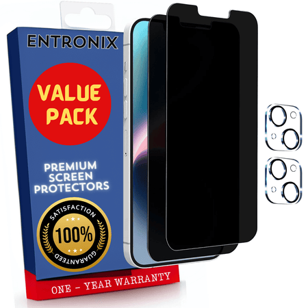 Entronix Case Screen Protector Bundle with Camera Cover Designed for Apple iPhone 14 Privacy 9H Hardness,Bubble Free Easy Install,2 PACK - Entro Retail