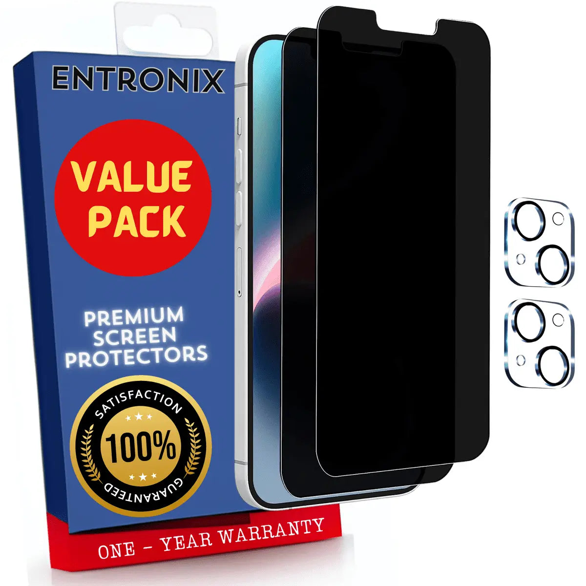 Entronix Case Screen Protector Bundle with Camera Cover Designed for Apple iPhone 13 Mini Privacy 9H Hardness,Bubble Free Easy Install,2 PACK - Entro Retail