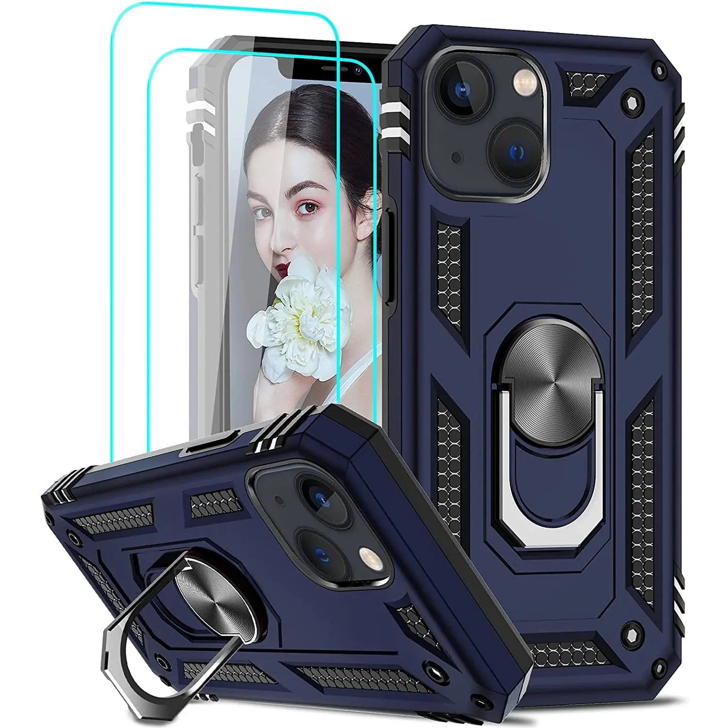Entronix Apple iPhone 14 Case - Guard Ring Holder & 2 Clear Screen Protectors - Entro Retail