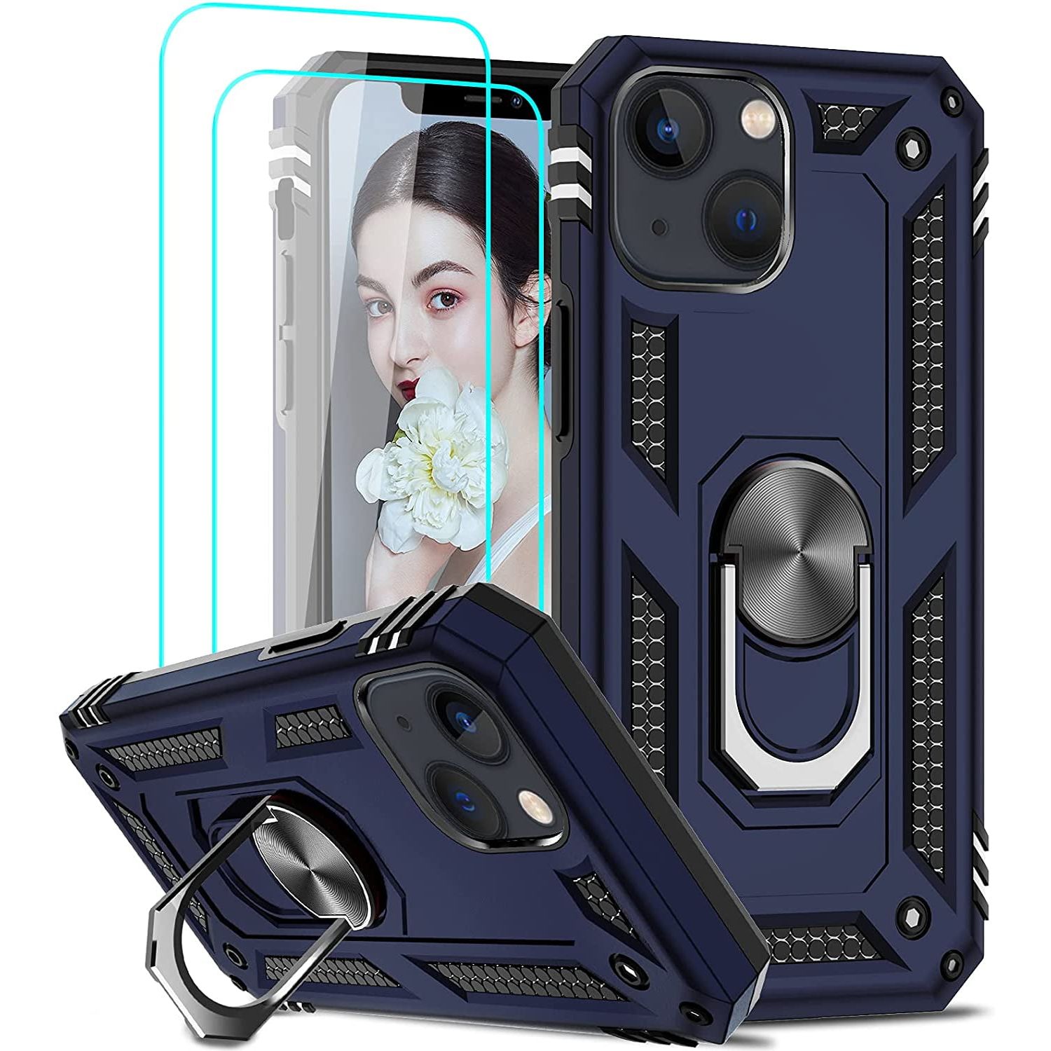 Entronix Apple iPhone 13 Case - Guard Ring Holder & 2 Clear Screen Protectors - Entro Retail