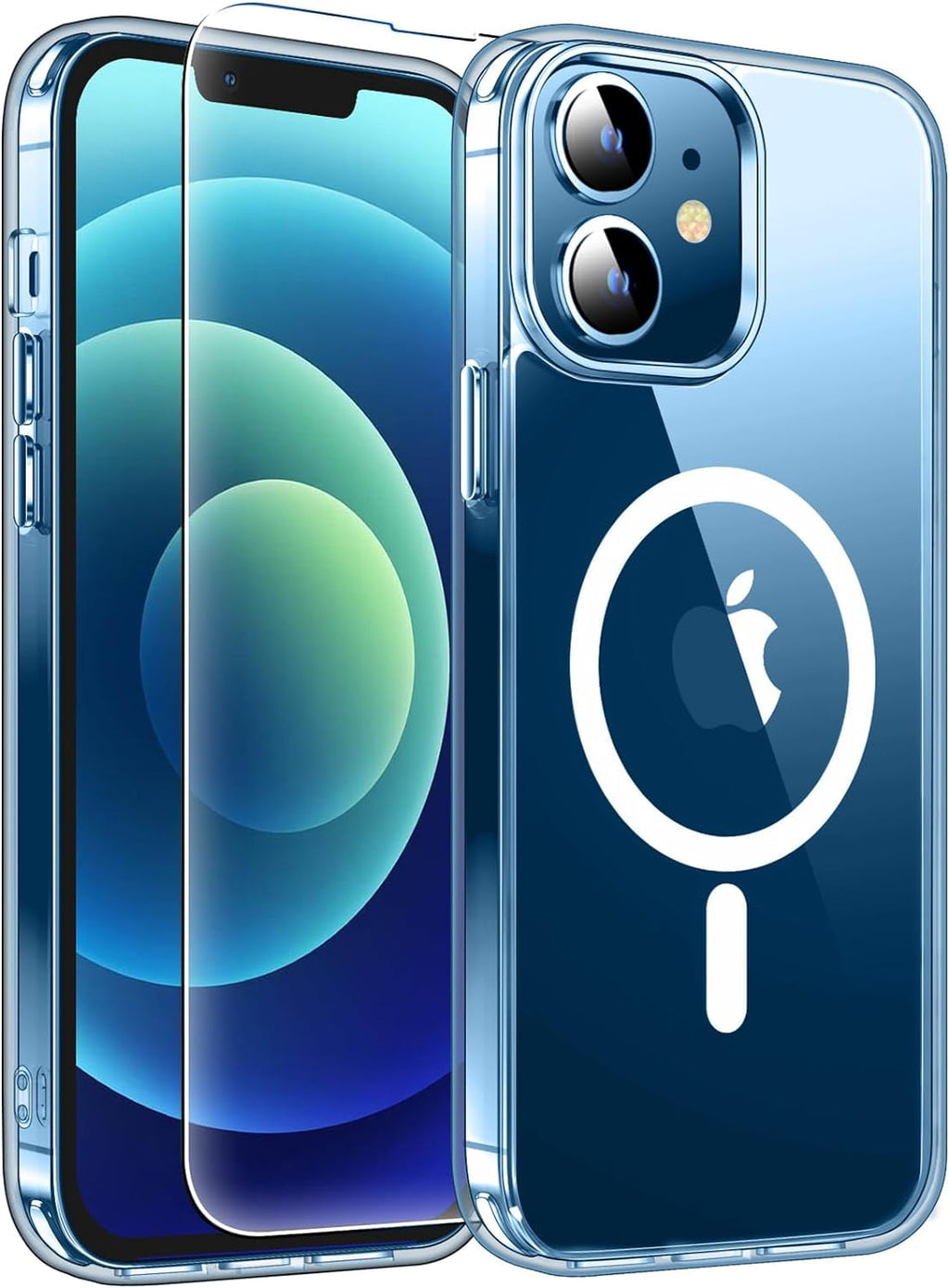 Entronix Case Clear Magnetic Case Designed for Apple iPhone 12,12 Pro with 1 Tempered Glass, Shockproof Transparent Crystal Cover - Entro Retail
