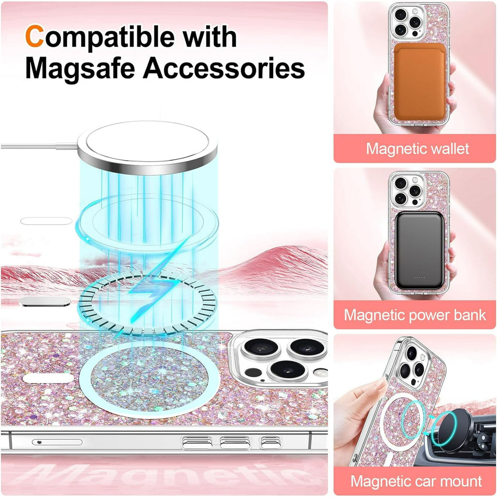 Entronix Apple iPhone 15 Pro Max/14 Pro Max [Magnetic-Compatible] Case - Glitter Flakes, - Entronix