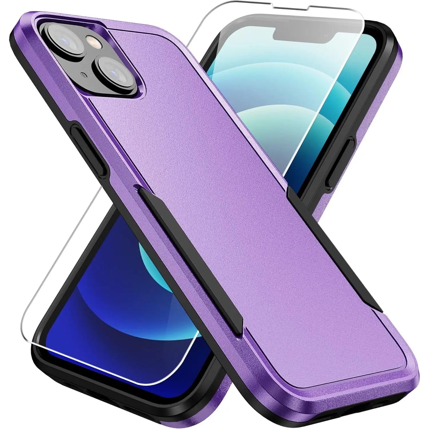 Entronix Heavy Duty Case Designed for Apple iPhone 15 with 1Pc Tempered Glass Screen Protector, Shockproof Dropproof Anti-Scratch Cover - Entro Retail