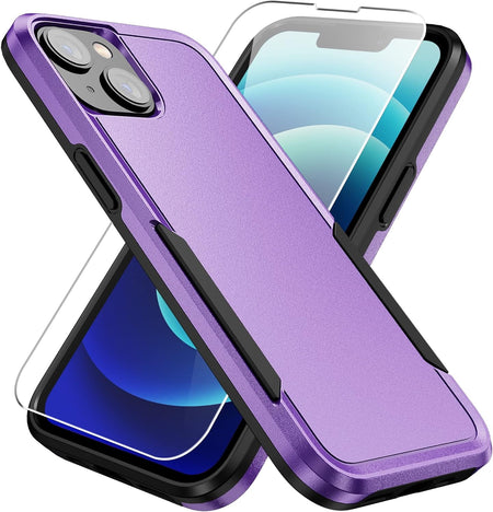 Entronix Heavy Duty Case Designed for Apple iPhone 13 with 1Pc Tempered Glass Screen Protector, Shockproof Dropproof Anti-Scratch Cover - Entro Retail
