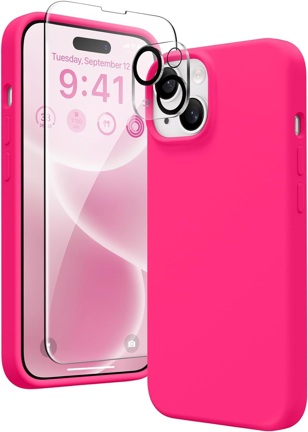 Entronix Silicone Case Designed for Apple iPhone 15 Liquid Silicone Case, 3 in 1 Bundle Case with Clear Tempered Glass and Camera Lens Shockproof Case - Entro Retail