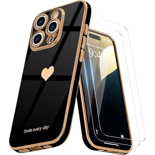 Entronix Apple iPhone 16 Pro [Smile Everyday] Luxury Heart & 2 Tempered Glass Screen Protectors - Entronix