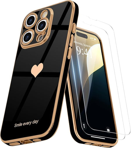 Entronix Apple iPhone 16 Pro Max [Smile Everyday] Luxury Heart & 2 Tempered Glass Screen Protectors - Entronix