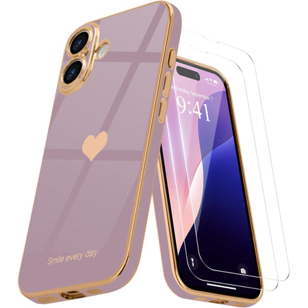 Entronix Apple iPhone 16 Plus [Smile Everyday] Luxury Heart & 2 Tempered Glass Screen Protectors - Entronix
