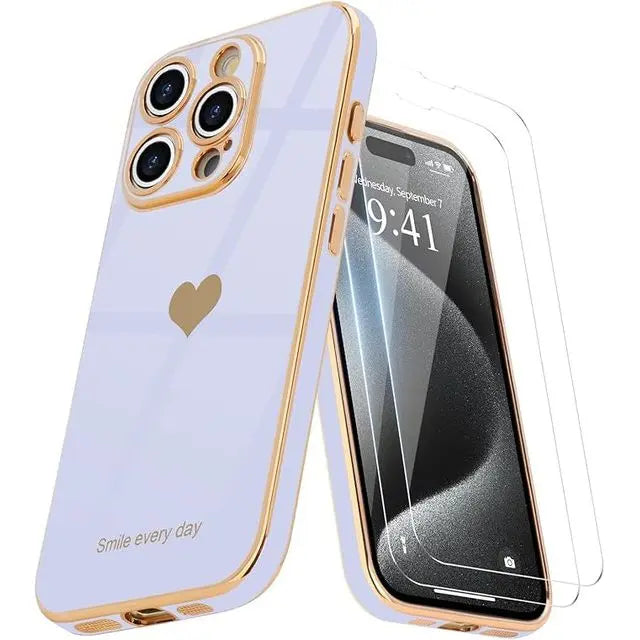 Entronix Apple iPhone 16 Pro Max [Smile Everyday] Luxury Heart & 2 Tempered Glass Screen Protectors - Entronix