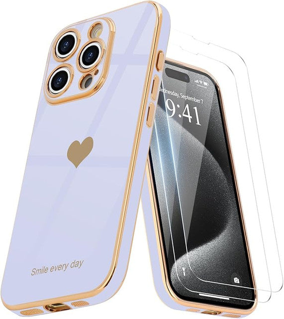Entronix Apple iPhone 16 Pro Max [Smile Everyday] Luxury Heart & 2 Tempered Glass Screen Protectors - Entronix