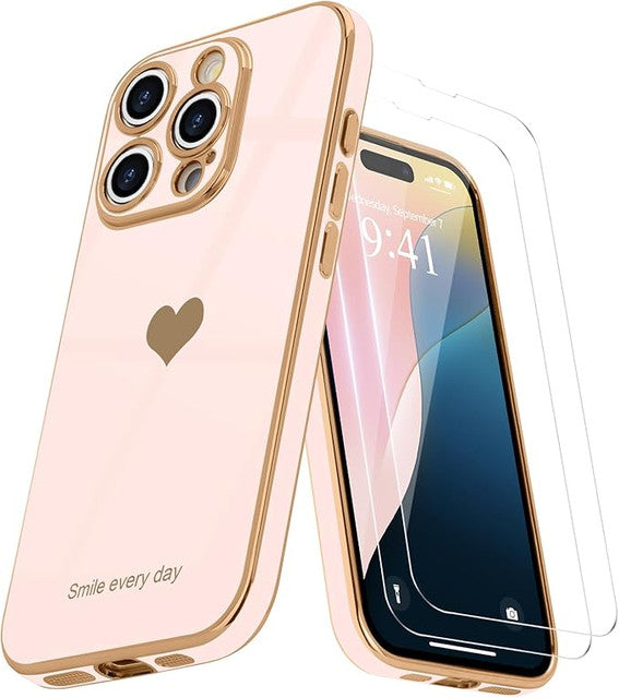 Entronix Apple iPhone 16 Pro Max [Smile Everyday] Luxury Heart & 2 Tempered Glass Screen Protectors - Entronix