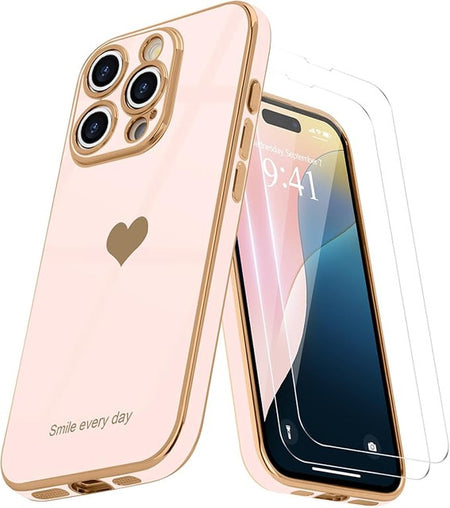 Entronix Apple iPhone 16 Pro Max [Smile Everyday] Luxury Heart & 2 Tempered Glass Screen Protectors - Entronix