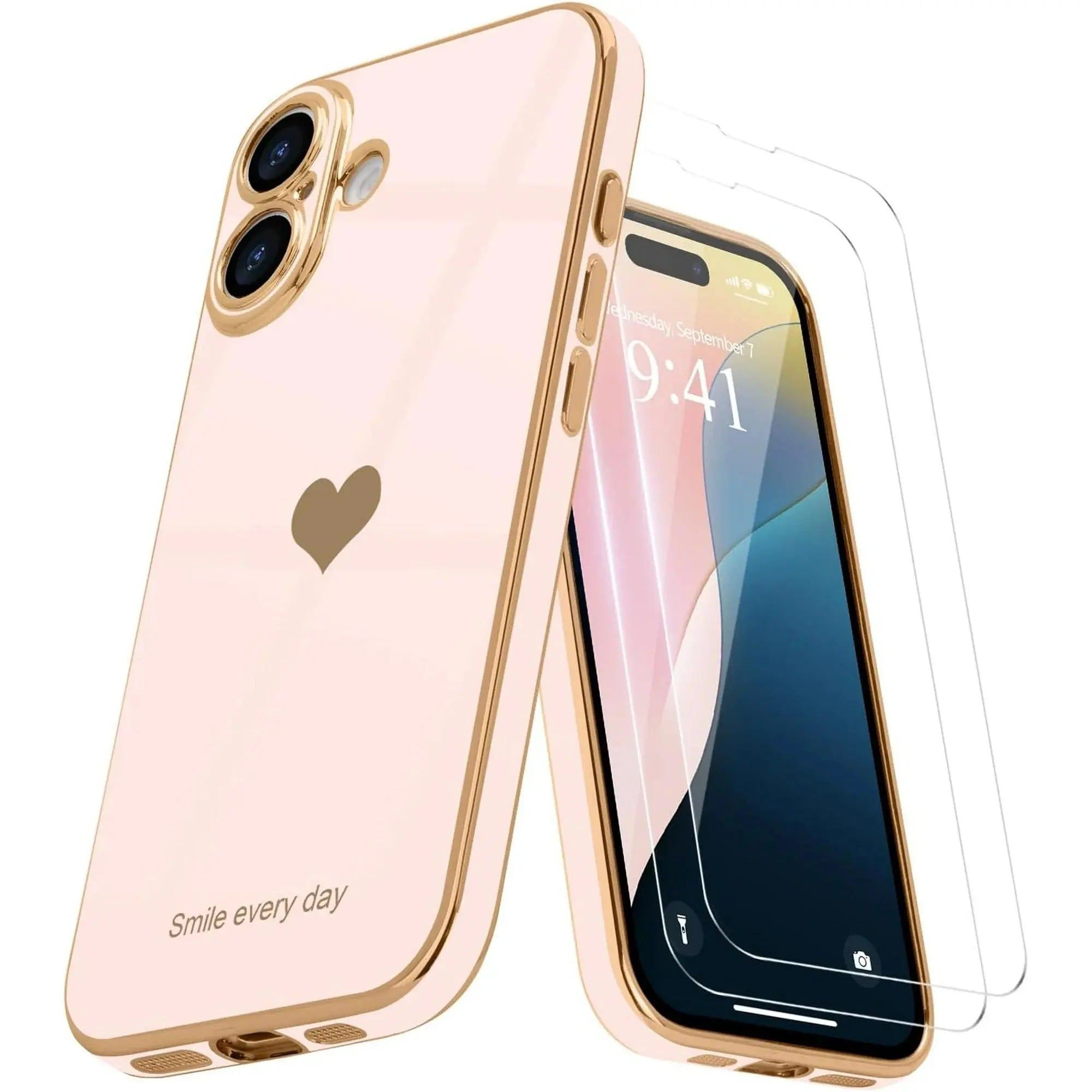 Entronix Apple iPhone 16 Plus [Smile Everyday] Luxury Heart & 2 Tempered Glass Screen Protectors - Entronix