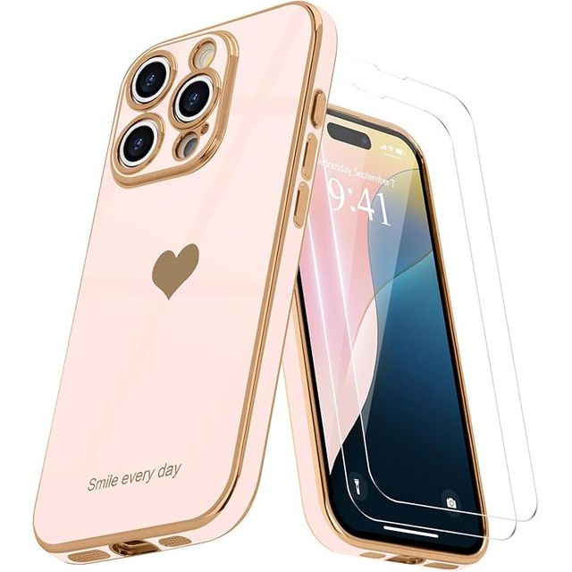 Entronix Apple iPhone 16 Pro [Smile Everyday] Luxury Heart & 2 Tempered Glass Screen Protectors - Entronix