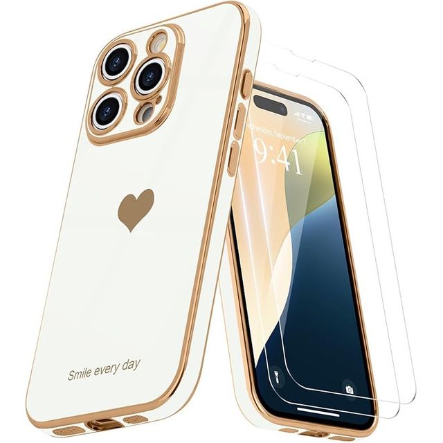 Entronix Apple iPhone 16 Pro [Smile Everyday] Luxury Heart & 2 Tempered Glass Screen Protectors - Entronix