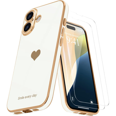 Entronix Apple iPhone 16 Plus [Smile Everyday] Luxury Heart & 2 Tempered Glass Screen Protectors - Entronix