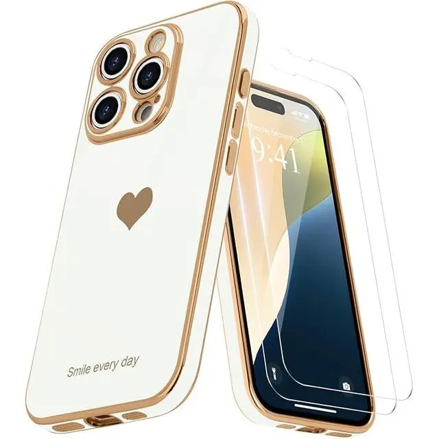 Entronix Apple iPhone 16 Pro Max [Smile Everyday] Luxury Heart & 2 Tempered Glass Screen Protectors - Entronix
