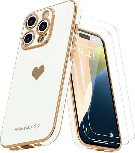 Entronix Apple iPhone 16 Pro Max [Smile Everyday] Luxury Heart & 2 Tempered Glass Screen Protectors - Entronix