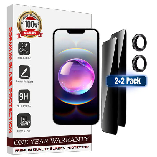 Entronix Anti-Spy Privacy Screen Protector & Metal Camera Lens Protector Compatible with iPhone 16E - 4 Piece Combo - Entronix