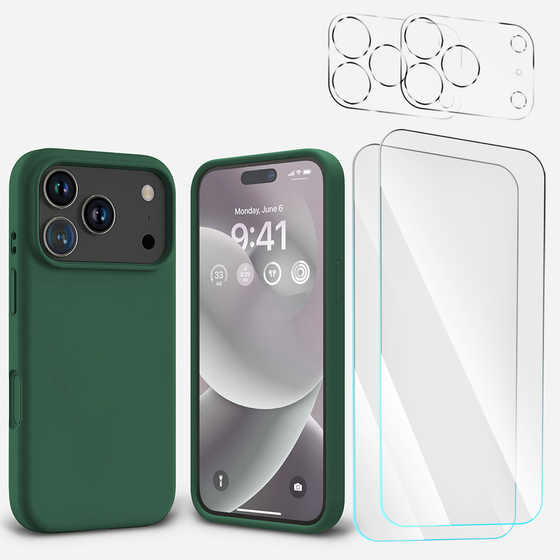 BUi17ProMaxSiliconeGreen2TGClear2Cam